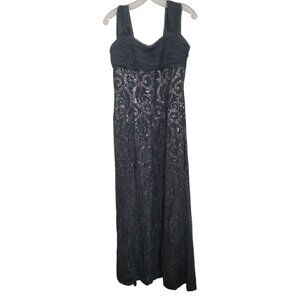 Lauren Ralph Lauren Evening Dark Gray Sequin Lace Dress with Lining Women Size 8
